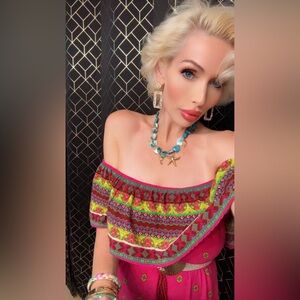 Vibrant Pink Off-Shoulder Maxi Dress